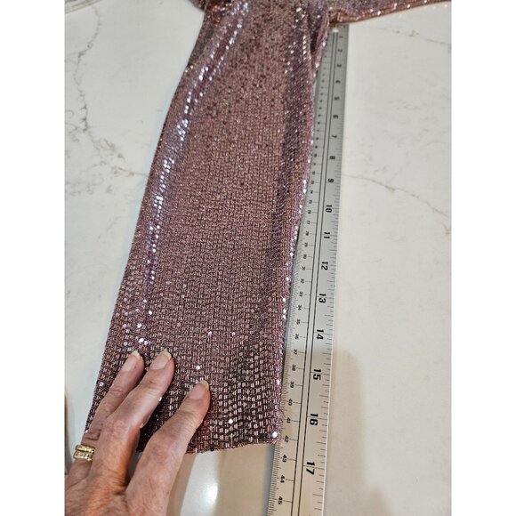 Clara SunWoo Top XL Rose Pink Shimmer Stretch Sequin Boat Neck Party Evening - Picture 6 of 10